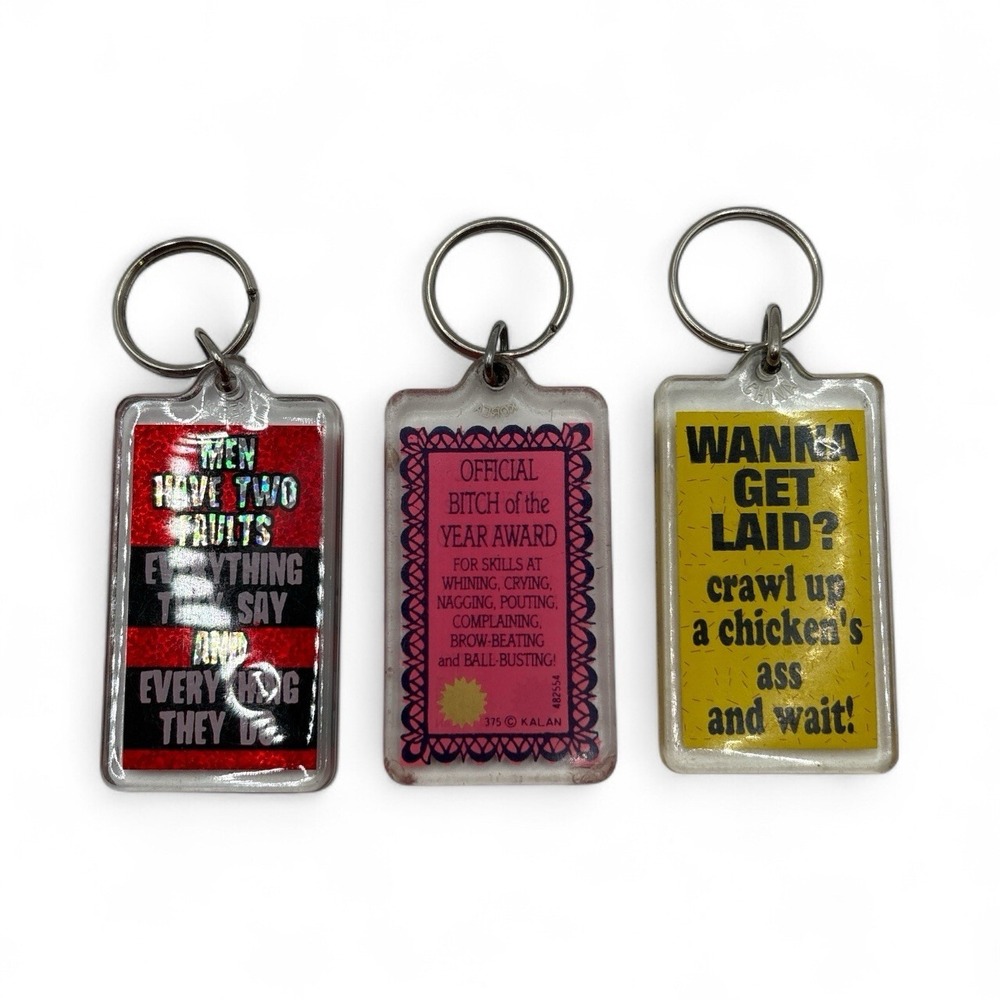 VINTAGE KALAN‎ LUCITE KEYCHAINS LOT OF 3 FUNNY GIFT